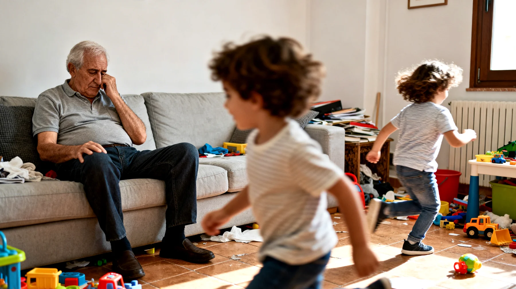 El abuelo tiene dificultades para hacer respetar las normas y los límites establecidos con sus nietos pequeños. Cuando intenta poner reglas claras (horarios, comportamientos en la mesa, orden en casa), los niños no lo obedecen, lo ignoran o reaccionan con llanto y rabietas. El abuelo se siente sin autoridad y no sabe cómo mantener una disciplina coherente sin volverse demasiado rígido o perder el afecto de los niños."